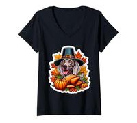Femme Thanksgiving Weimaraner propriétaire de Chien Amant drôle pèlerin Turquie T-Shirt avec Col en V