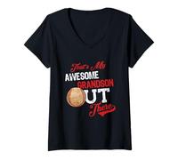 Femme That's My Awesome Grandson Out There Baseball Lovers T-Shirt avec Col en V