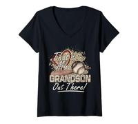 Femme That's My Grandson Out There Vintage Leopard Baseball T-Shirt avec Col en V