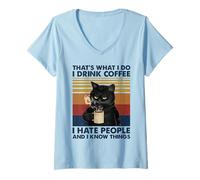 Femme That's What I Do I Drink Coffee I Hate People Cats Coffee T-Shirt avec Col en V