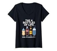 Femme The 4 Bottles Of Life Bière Bouteille Célébration Alcool Fun T-Shirt avec Col en V