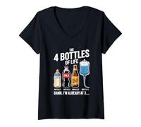 Femme The 4 Bottles Of Life Bière Bouteille Célébration Alcool Fun T-Shirt avec Col en V