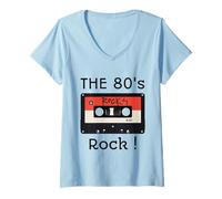 Femme The 80's Rock ! Shirt Cassette Tape Noir T-Shirt avec Col en V