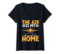 Femme The Air Is My Home Aviation Fly Aviation Amateur T-Shirt avec Col en V