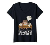 Femme The Answer is Always 67 Math Teacher Meme 90s Retro Cartoon T-Shirt avec Col en V