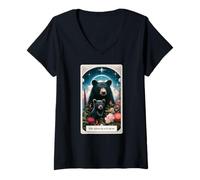 Femme The Asian Black Bear Carte de Tarot Motif Animal Sauvage T-Shirt avec Col en V