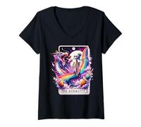 Femme The Audacity Tarot Mermaid Squelette Chignon désordonné Arc-en-Ciel T-Shirt avec Col en V