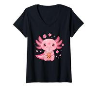 Femme Thé aux Bulles Mignon Kawaii Axolotl drôle Boba Tea Axolotl T-Shirt avec Col en V