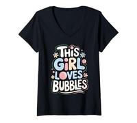 Femme Thé aux bulles mignon « This Girl Loves Bubbles » T-Shirt avec Col en V