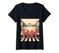 Femme The Bacons Funny Bacon Parody Breakfast Humour Cartoon Tee T-Shirt avec Col en V