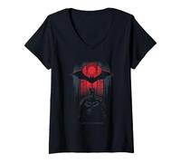 Femme The Batman Logo Red Window T-Shirt avec Col en V