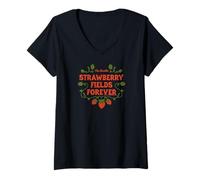 Femme The Beatles - Strawberry Fields Forever T-Shirt avec Col en V