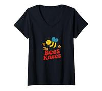 Femme The Bees Knees Funny Bee Pun Printemps Été Buzz T-Shirt avec Col en V