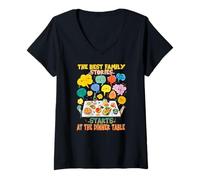 Femme The Best Family Stories Start at The Dinner Table T-Shirt avec Col en V