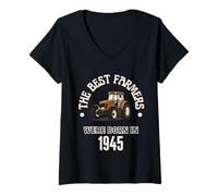 Femme The Best Farmers Were Born in 1945 Cadeau d'anniversaire années 1940 T-Shirt avec Col en V