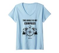 Femme The Bible is My Compass - Joshua 1:8 Christian Faith Camping T-Shirt avec Col en V