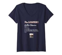 Femme The Big Lebowski White Russian Recipe T-Shirt avec Col en V, Bleu Marine, M