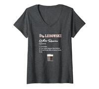 Femme The Big Lebowski White Russian Recipe T-Shirt avec Col en V, Chiné Foncé, XL