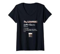 Femme The Big Lebowski White Russian Recipe T-Shirt avec Col en V, Noir, L