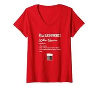 Femme The Big Lebowski White Russian Recipe T-Shirt avec Col en V, Rouge, L