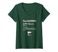 Femme The Big Lebowski White Russian Recipe T-Shirt avec Col en V, Vert Forêt, M