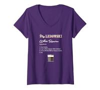 Femme The Big Lebowski White Russian Recipe T-Shirt avec Col en V, Violet, M