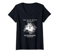 Femme The Blair Witch Project Black and White Trees Horror Movie T-Shirt avec Col en V