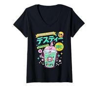 Femme Thé Boba Thé Thé Japonais Halloween Pastel Goth T-Shirt avec Col en V