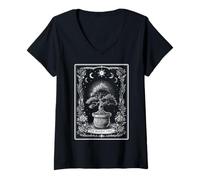 Femme The Bonsai Tree Carte de Tarot Zen Japonaise Motif Lune sorcière T-Shirt avec Col en V
