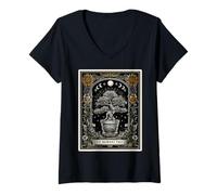 Femme The Bonsai Tree Carte de Tarot Zen Japonaise Motif Lune sorcière T-Shirt avec Col en V