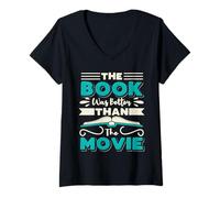 Femme The Book Was Better Than The Movie Rat de Bibliothèque Lire T-Shirt avec Col en V