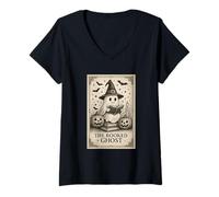 Femme The Booked Ghost Costume d'halloween Vintage Style Tarot T-Shirt avec Col en V