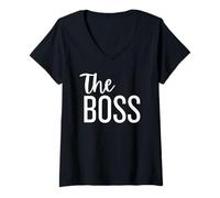 Femme The Boss - The Real Boss Matching Couples pour la Saint-Valentin T-Shirt avec Col en V