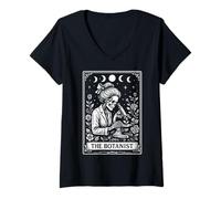 Femme The Botanist Botanist Carte de Tarot Motif Lune sorcière T-Shirt avec Col en V