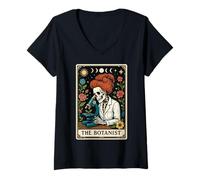 Femme The Botanist Botanist Carte de Tarot Motif Lune sorcière T-Shirt avec Col en V