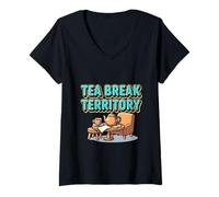 Femme Thé Break Territory Cozy Relaxation Humour Design T-Shirt avec Col en V