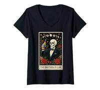 Femme The Brother in Law Carte de Tarot Squelette Smoking Lune sorcière T-Shirt avec Col en V
