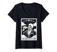 Femme The Brother in Law Carte de Tarot Squelette Smoking Lune sorcière T-Shirt avec Col en V