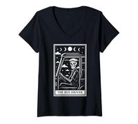 Femme The Bus Driver Carte de Tarot Squelette sorcière T-Shirt avec Col en V