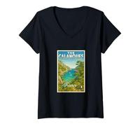 Femme The Calanques France Vintage Voyage Souvenir Art Graphique T-Shirt avec Col en V