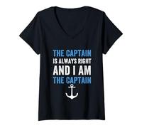 Femme The Captain Is Always Right Bateau à voile T-Shirt avec Col en V