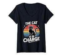 Femme The Cat is in Charge T-Shirt avec Col en V
