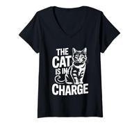 Femme The Cat is in Charge T-Shirt avec Col en V