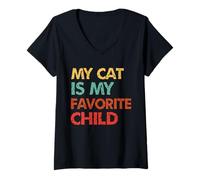 Femme The Cat is My Favorite Child Kitty Lover Humour T-Shirt avec Col en V