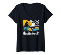 Femme The cat thinks I'm the audiobook T-Shirt avec Col en V