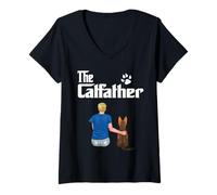 Femme The Catfather Abyssinian Cat Dad Funny Kitty Cats Loves T-Shirt avec Col en V