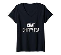Femme Thé Chat Chippy T-Shirt avec Col en V