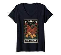 Femme The Chicks Carte de Tarot Motif Poule sorcière T-Shirt avec Col en V