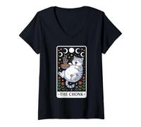 Femme The Chonk Tarot Card Fat Cat Ramen Nouilles T-Shirt avec Col en V