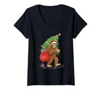 Femme The Christmas Wonder Bigfoot Arbre de Noël Portant T-Shirt avec Col en V